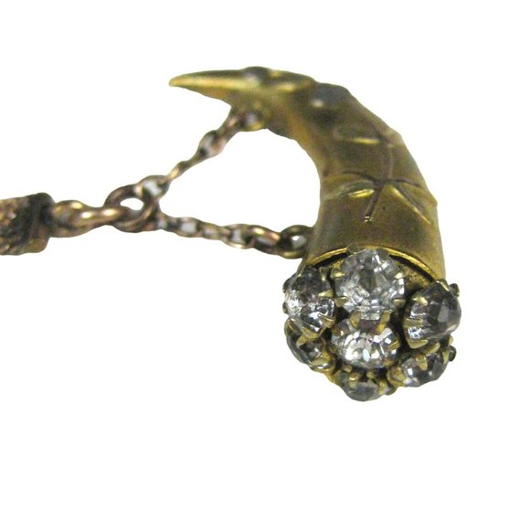 Unbranded Other - Watch Chain Horn Cornucopia Rhinestones 4.75 inches Brasstone Floral Goldtone
